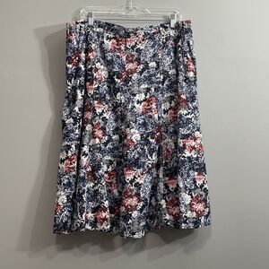 C.J. Banks Womens Floral Maxi Skirt Size 18W Red White Blue Cotton Summer Casual